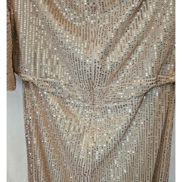 Gold Sequin Flowing 1920's Style Evening Gown Dress Size XL Waist 34 Bridesmaid - Picture 8 of 13